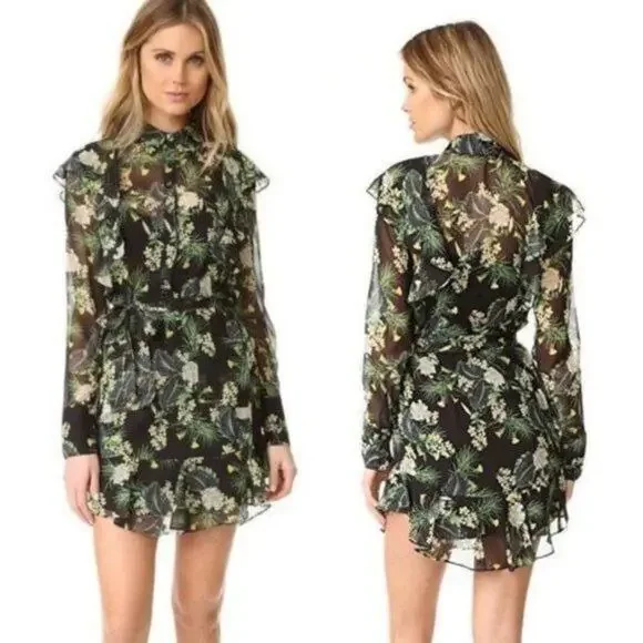 Madisonne Sheer peplum ruffle shirt dress sheer green/black Medium $69 - Picture 2 of 11